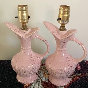 VTG pair of Mid-Century Modern lamps pink & gold